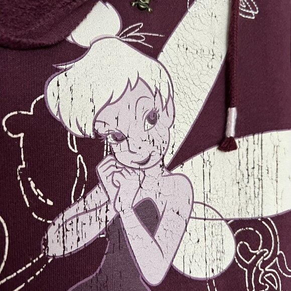 DISNEYLAND Vintage Tinker bell Hooded Sweatshirt Embroidered Skulls Purple SMALL - Picture 4 of 11
